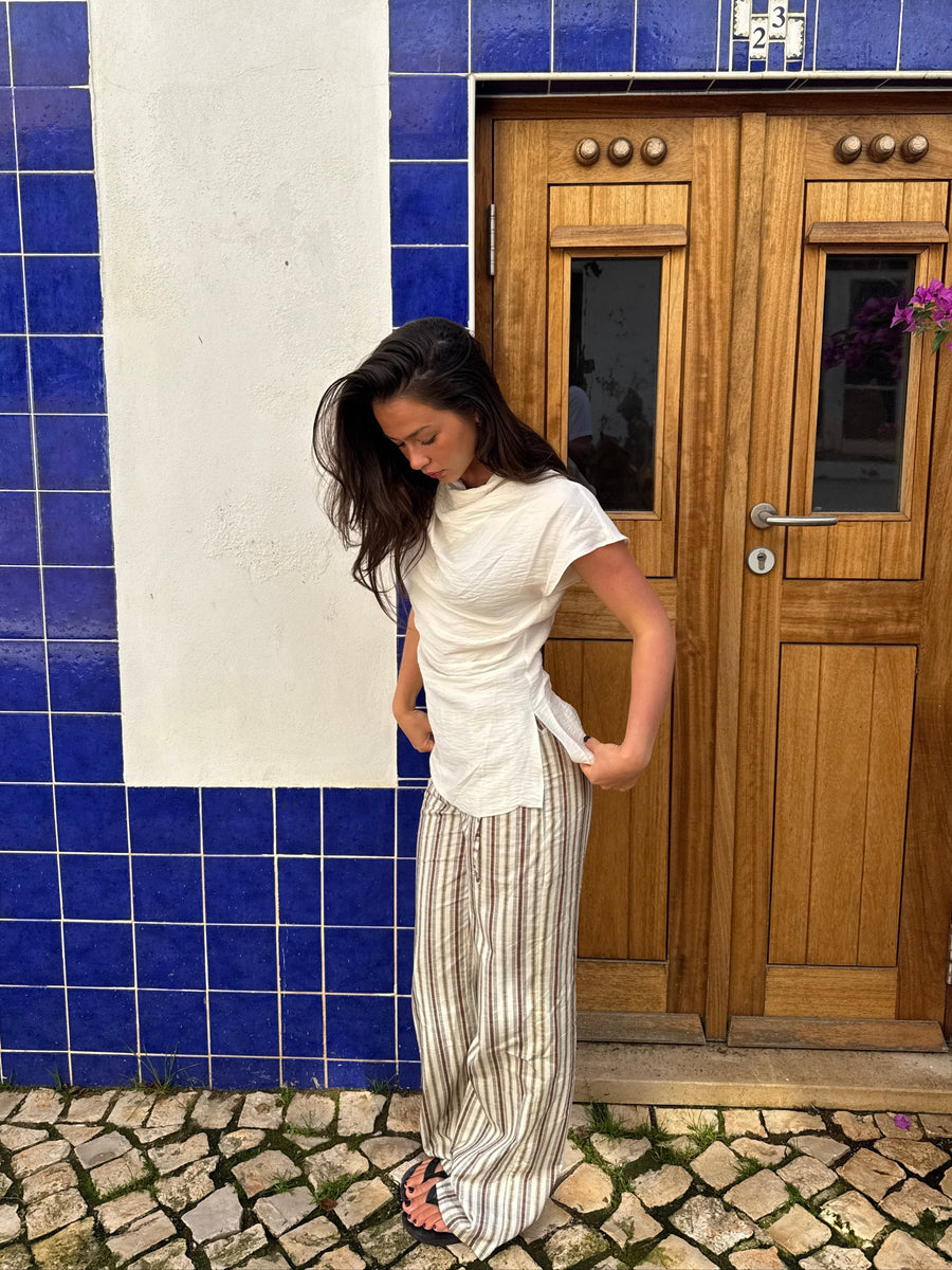 Marcellin | Sophisticated Blue-Orange Striped Top & Pants