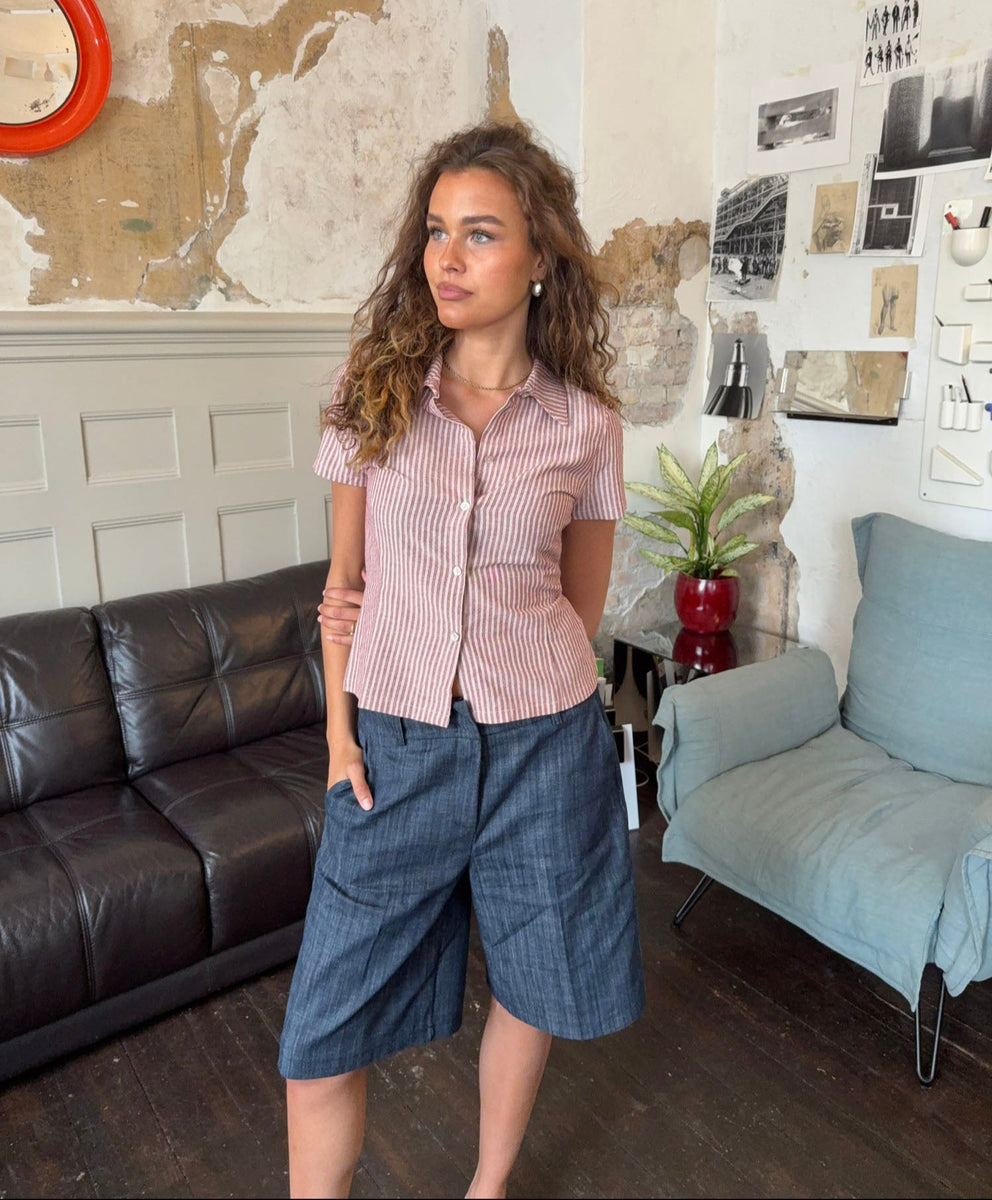 Josephine fitted shirt with short sleeves - Red/white