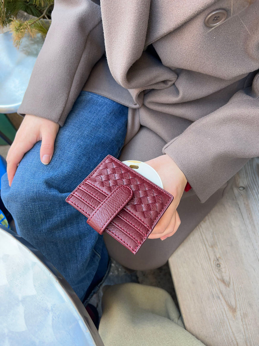 Boston woven card holder - Burgundy
