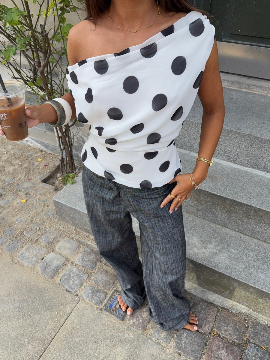 Lily Top with Polka Dots – White/Black