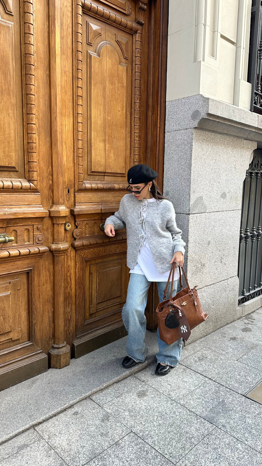 Gunilla knitted cardigan with tie details - Light grey