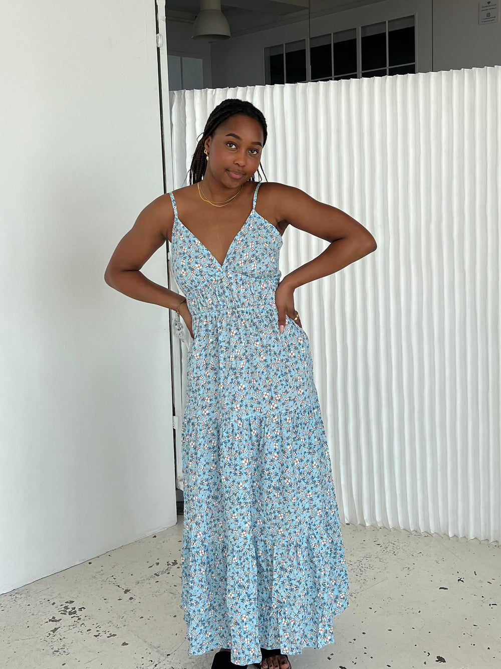 Kimora maxi dress with flowers - Blue