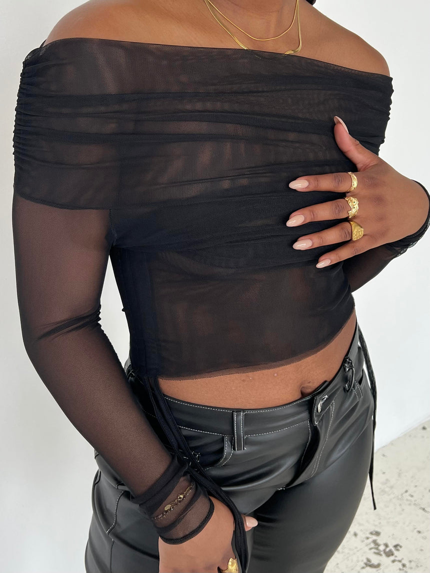 Romee mesh off-shoulder top