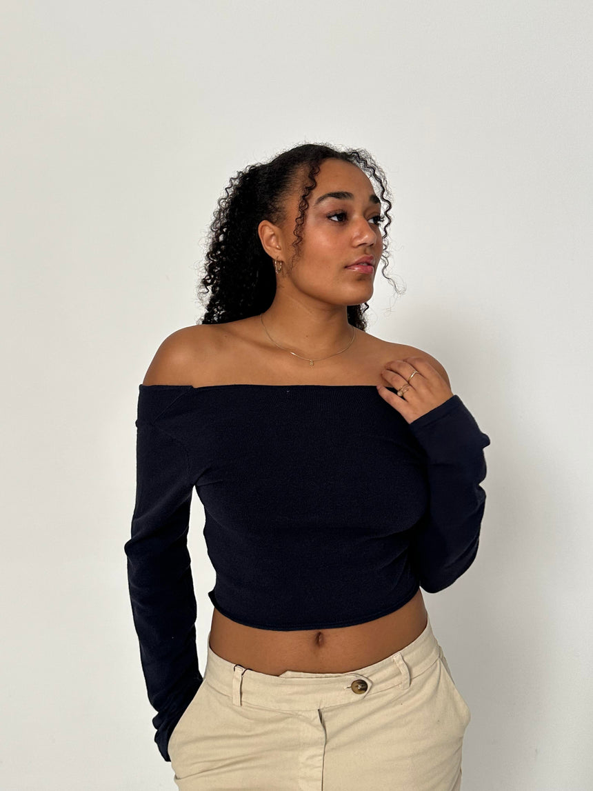 Simona 2 ways tie blouse - Navy