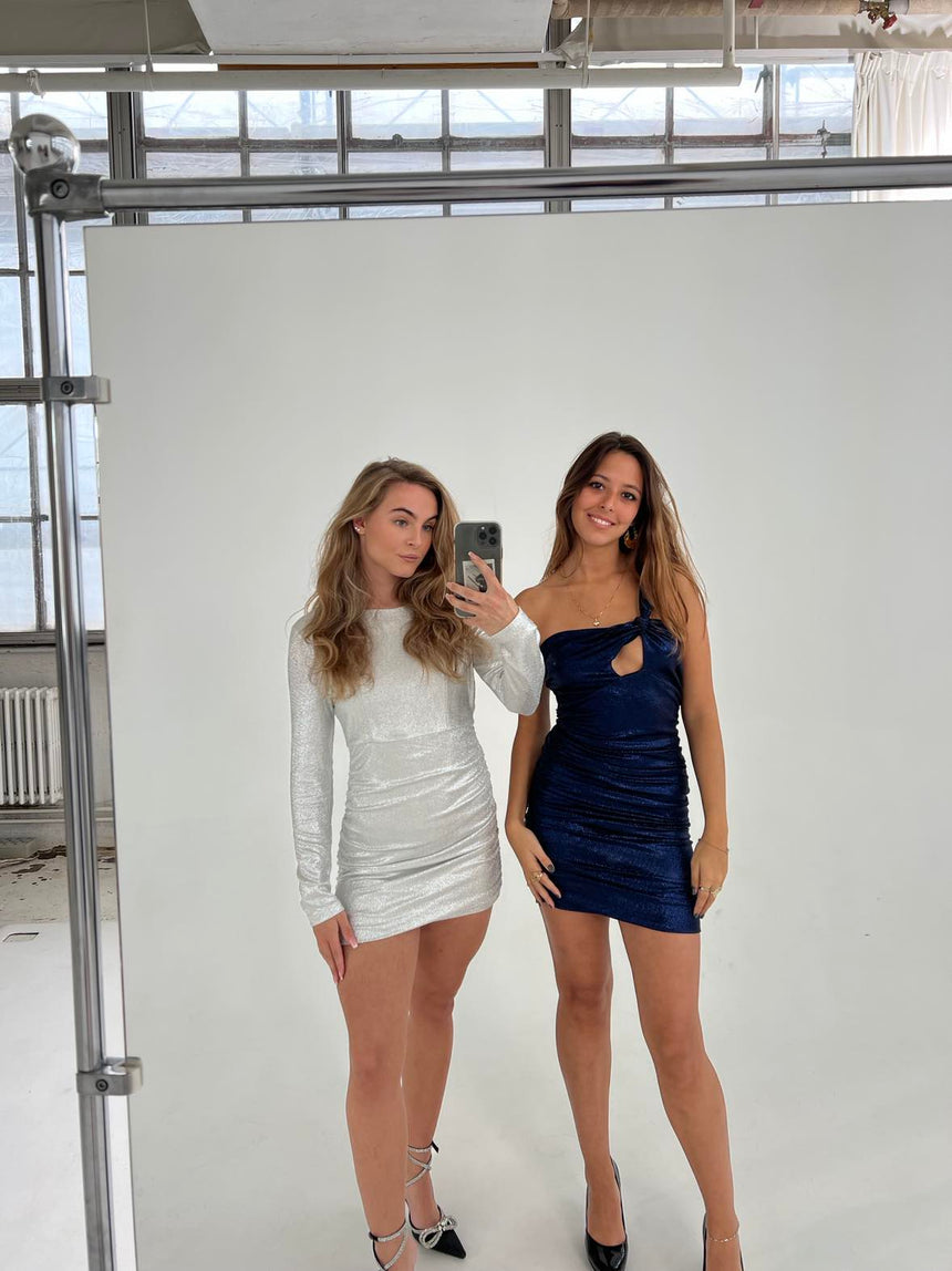 Louisianna one shoulder glitter dress - Blue