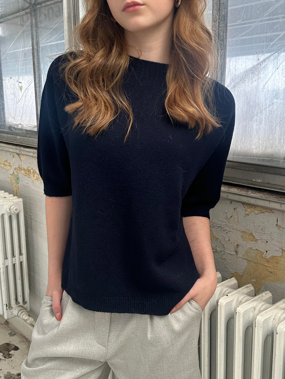 Arabella knitted t-shirt - Navy