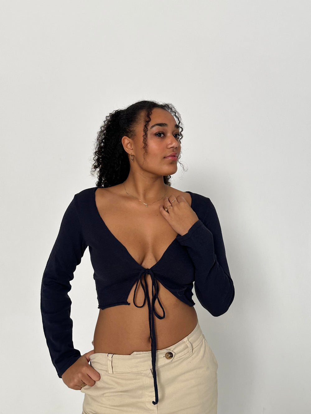 Simona 2 ways tie blouse - Navy