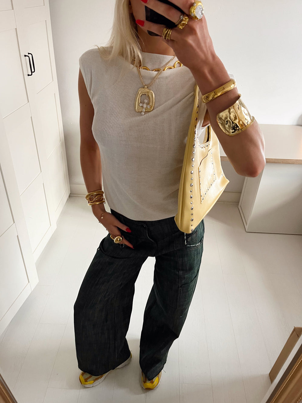 Olive jeans with details - Blue/green