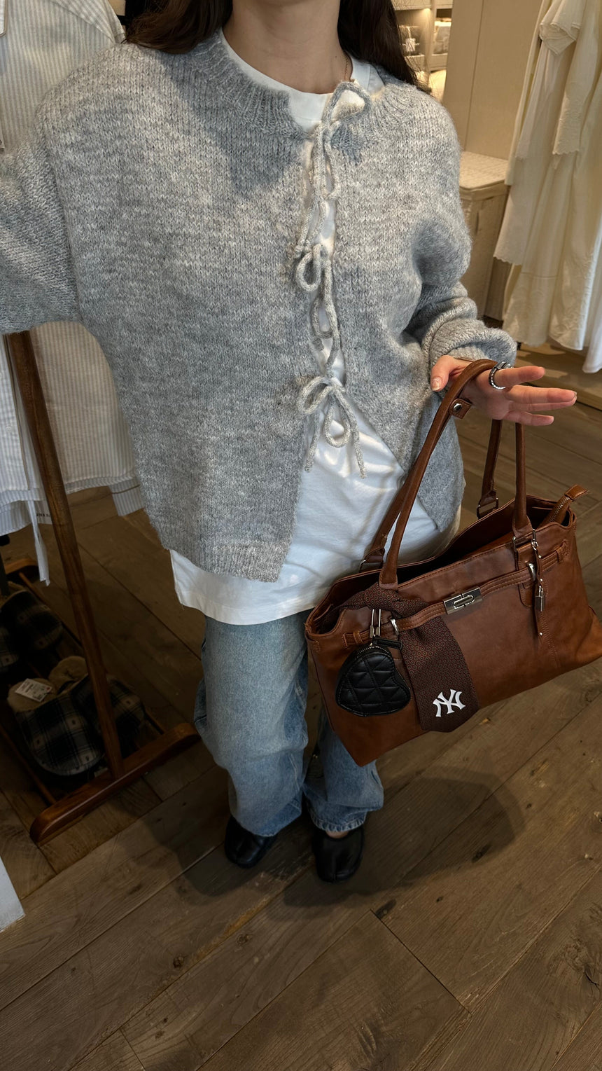 Gunilla knitted cardigan with tie details - Light grey