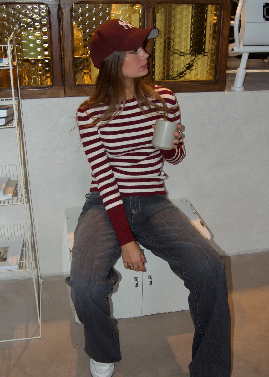 Dahlia blouse with stripes - Red/white