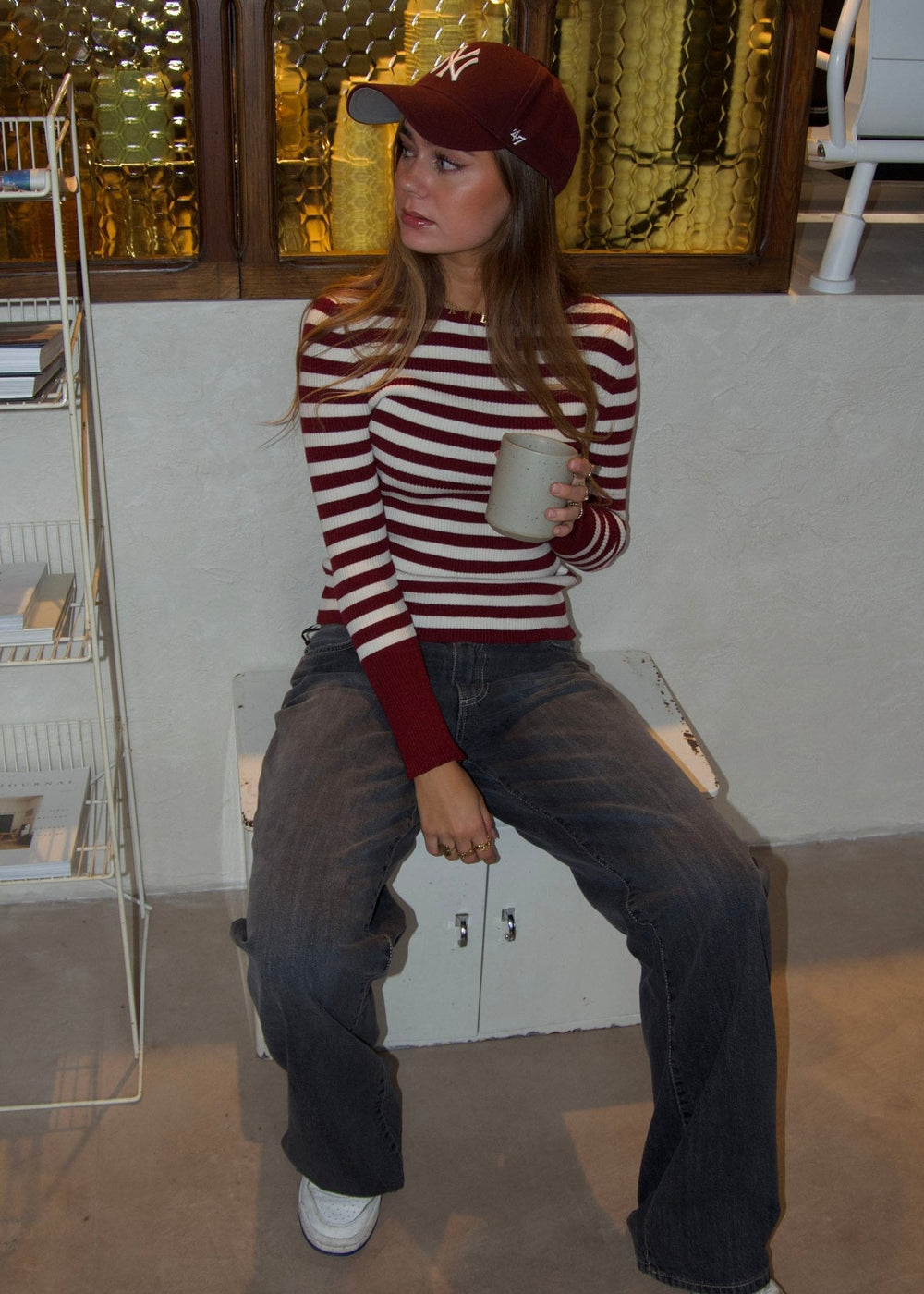 Dahlia blouse with stripes - Red/white