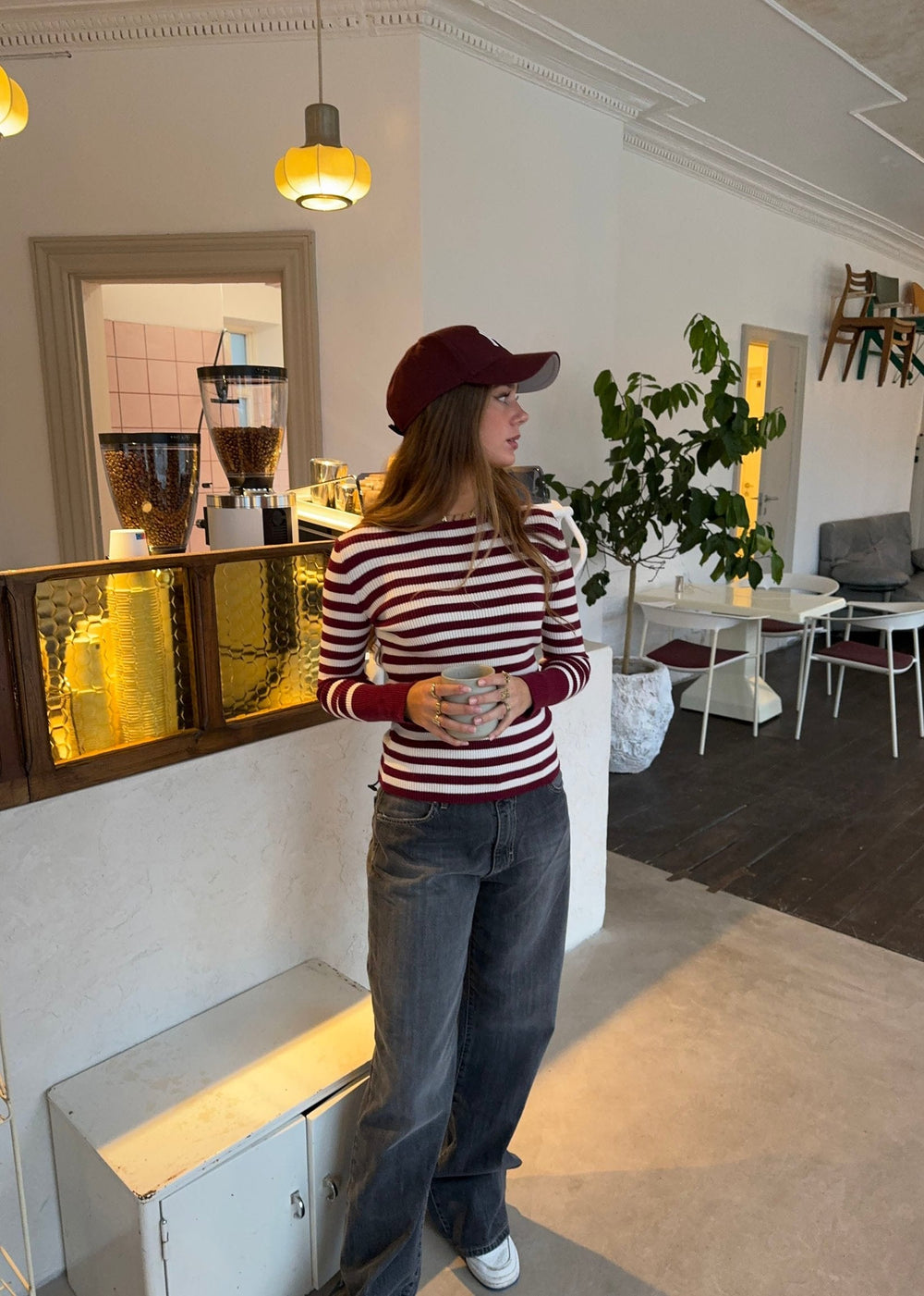 Dahlia blouse with stripes - Red/white