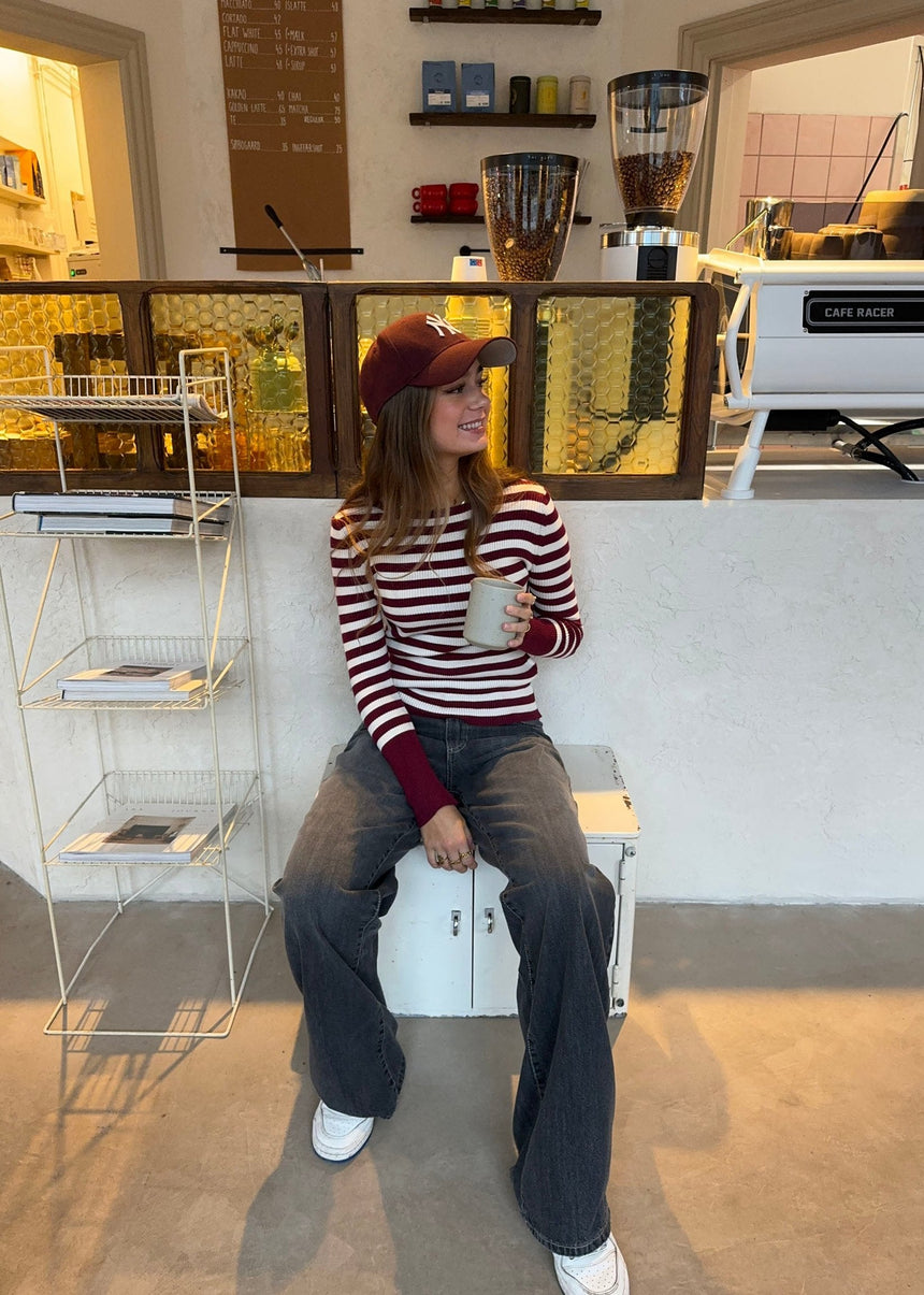 Dahlia blouse with stripes - Red/white