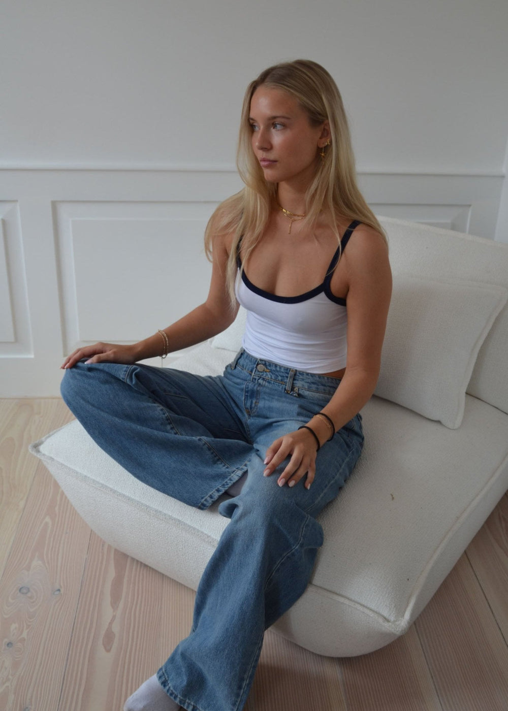 Gunhilda tank top with trim - White/navy