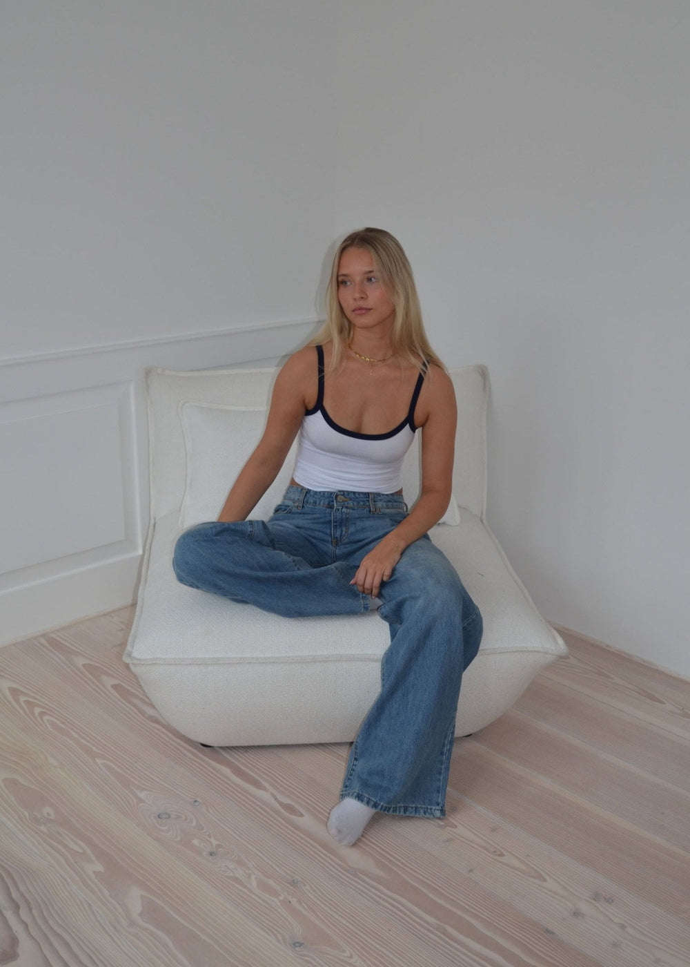 Gunhilda tank top with trim - White/navy