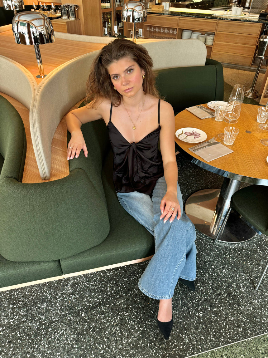 Blair satin tie top - Black