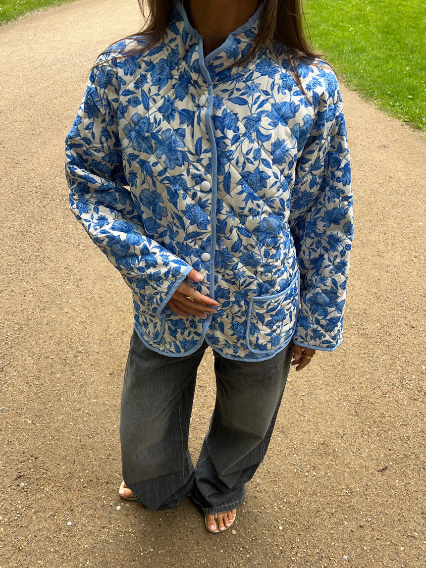Klara floral quilted jacket - Blue/white