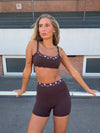 Layered sports bra with polka dots - Espresso/marshmallow