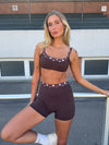 Layered sports bra with polka dots - Espresso/marshmallow