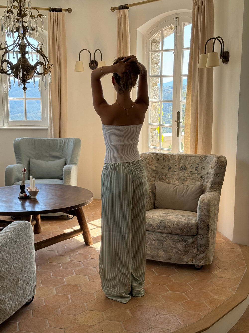 Ophelia satin pants with stripes - Green