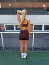 Layered sports bra with polka dots - Espresso/marshmallow