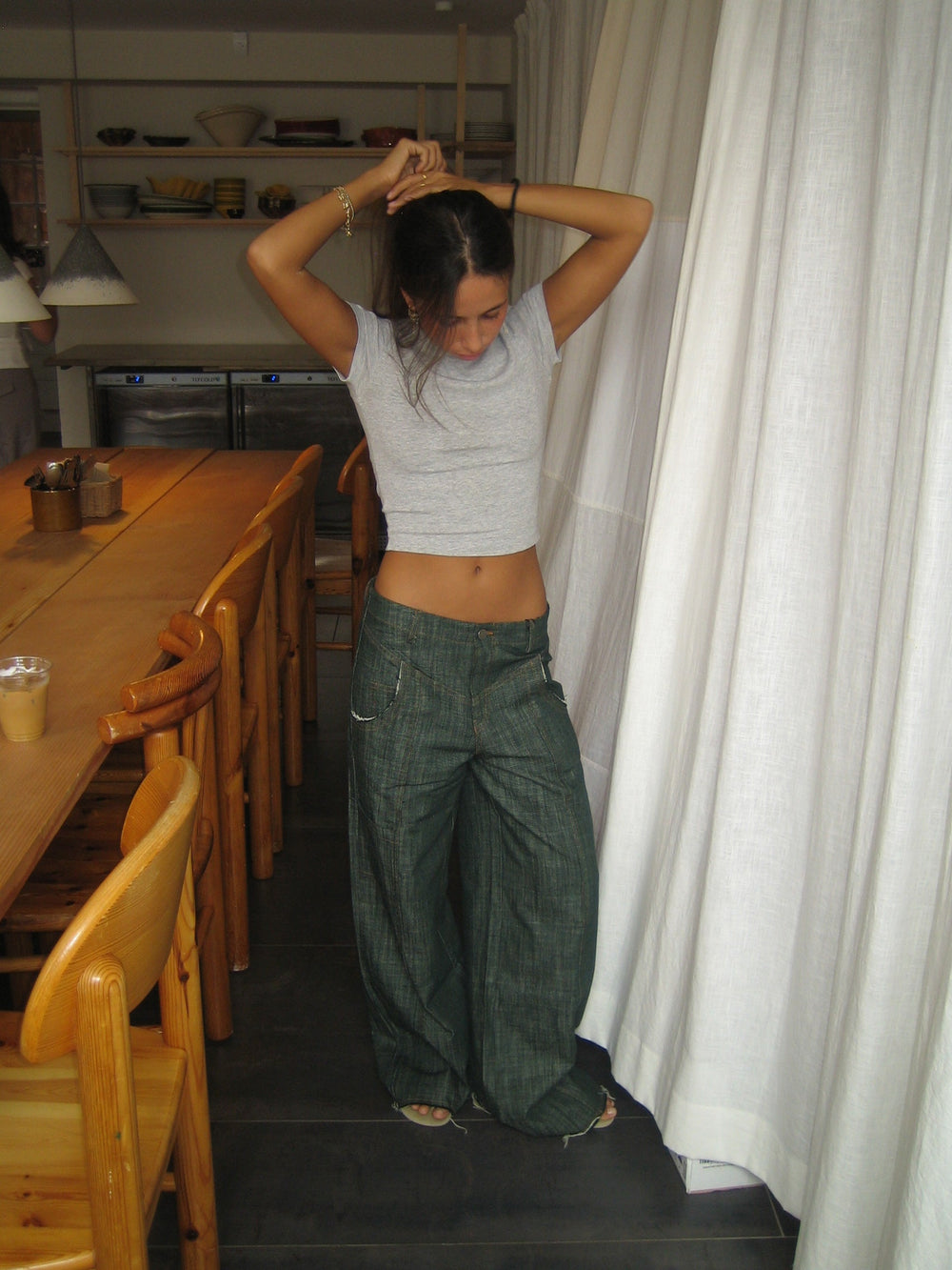 Olive jeans with details - Blue/green