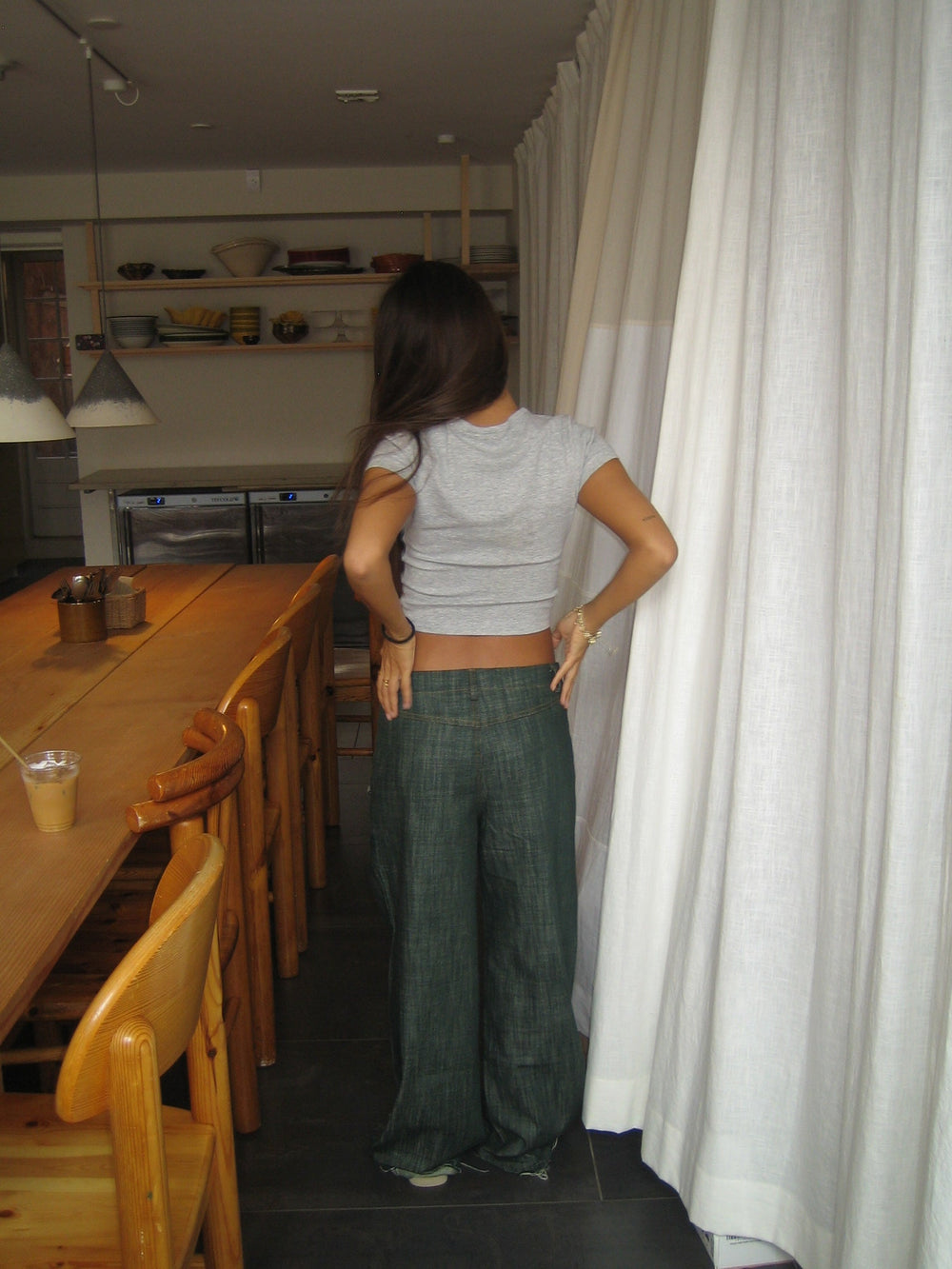 Olive jeans with details - Blue/green