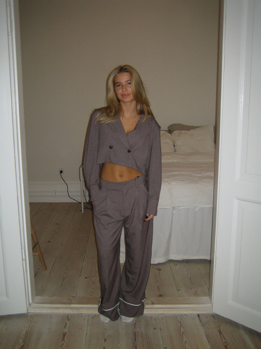 Katrine suit pants with details - Brown melange