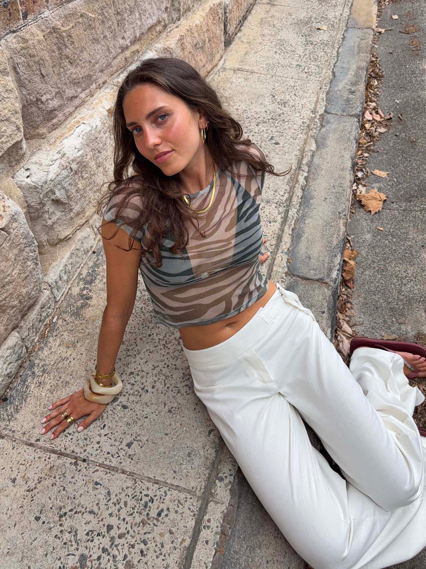 Mesha t-shirt with zebra print - Khaki/white