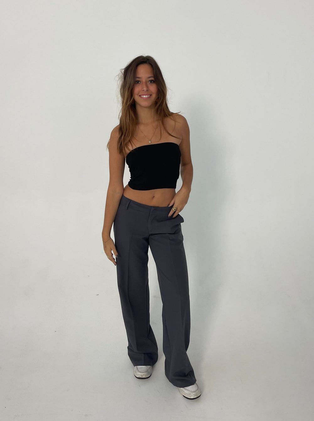 Grey Low Rise Dress Pants For Ladies Britney Low Waisted Suit Pants Grey Grey Low Rise Dress Pants For Ladies Britney Low Waisted Suit Pants Grey