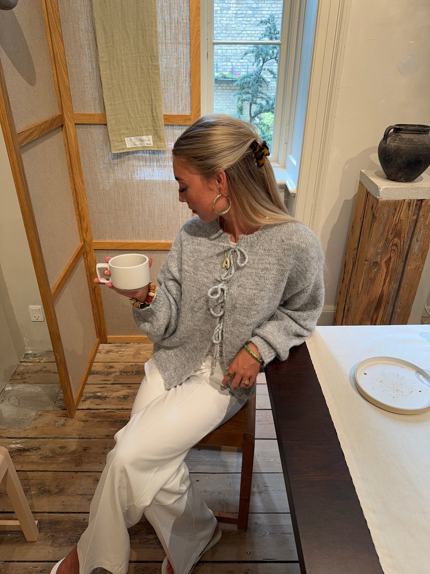 Gunilla knitted cardigan with tie details - Light grey