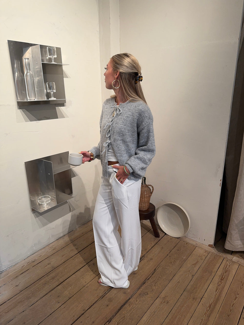 Gunilla knitted cardigan with tie details - Light grey