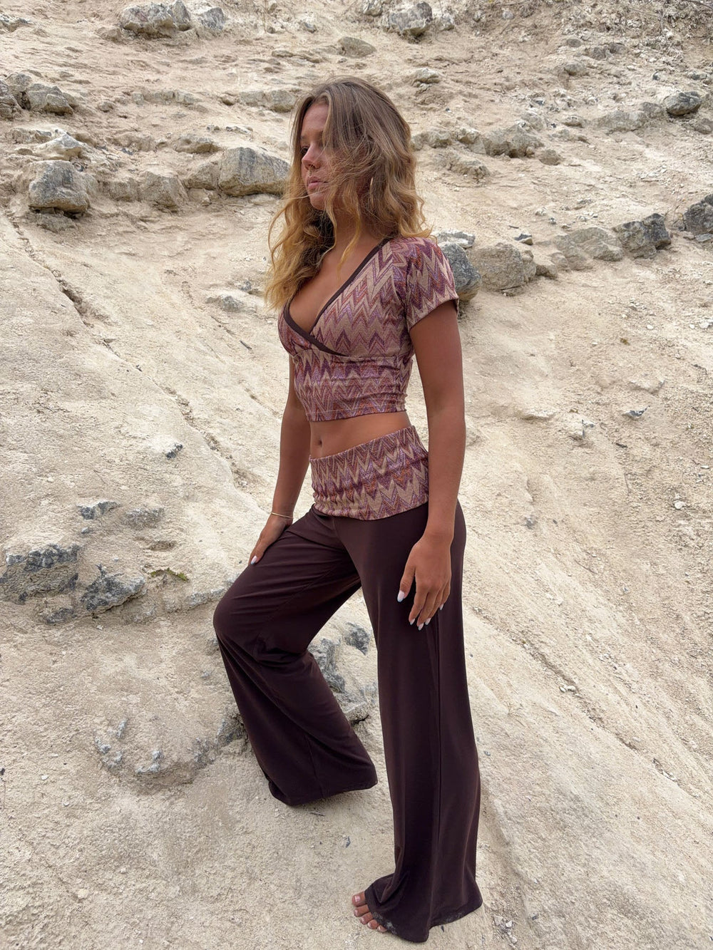 Cosimana pants with glitter waistband – Brown