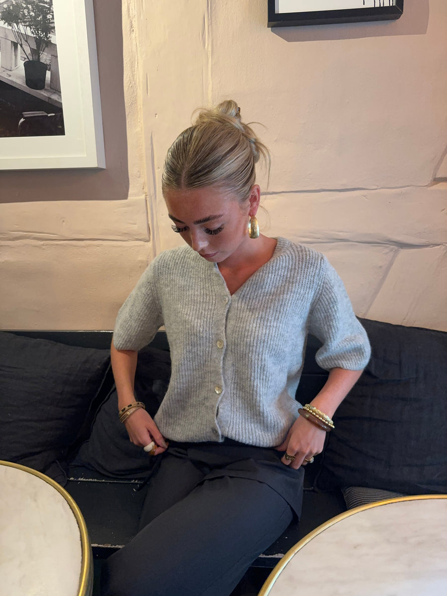 Serena knitted short sleeve cardigan - Light grey