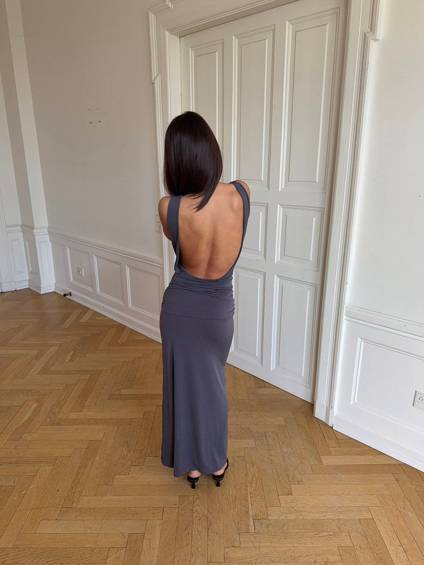 Mia dress with tie detail - Grey