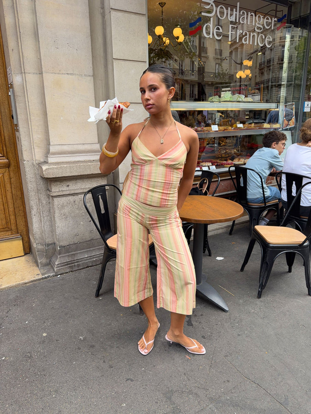 Maren striped capri trousers - Yellow/pink/green