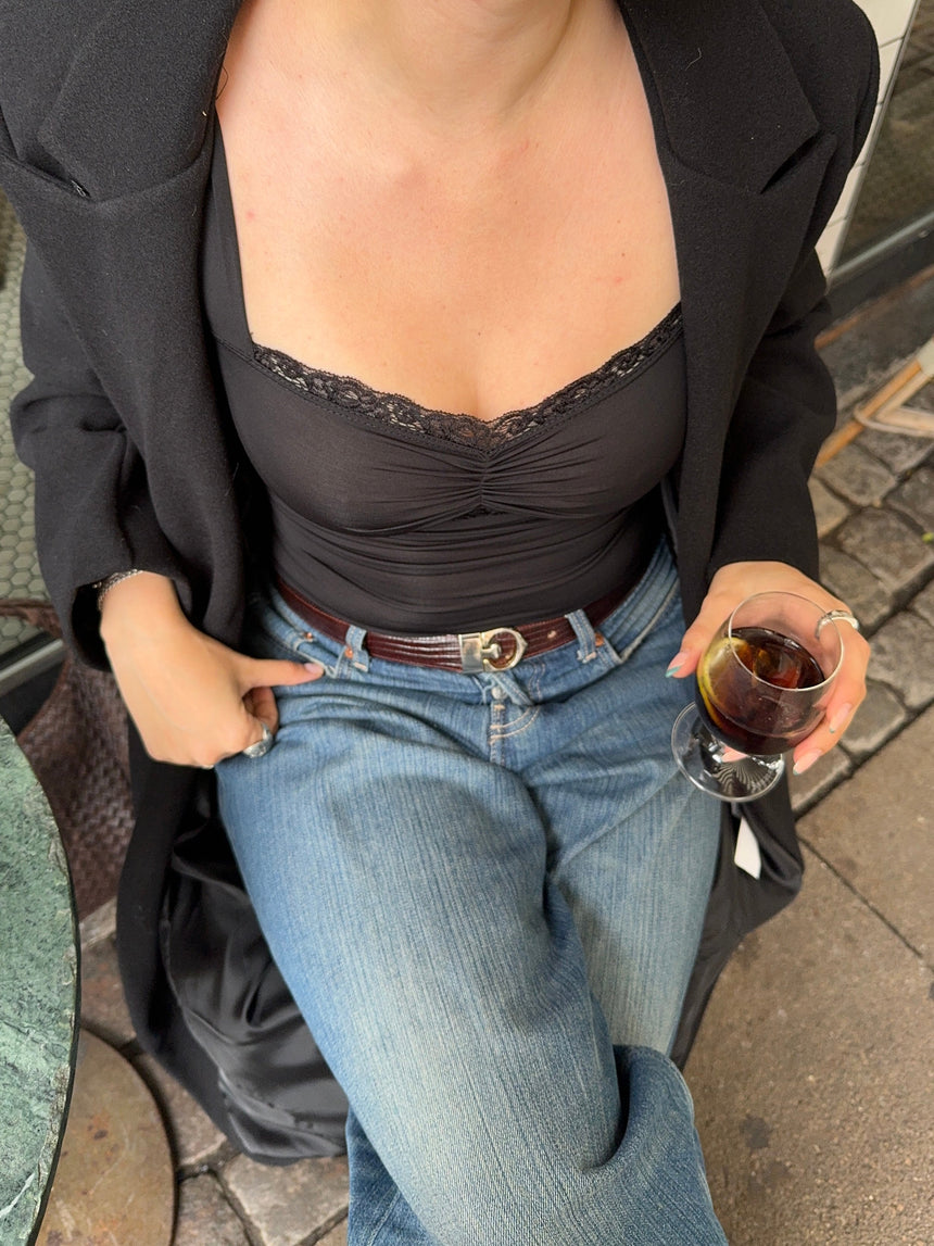 Mandaline tank top with lace detail - Black