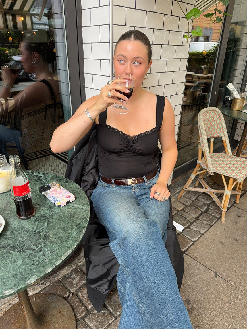 Mandaline tank top with lace detail - Black