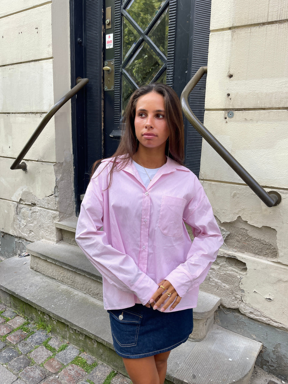 Kendall button shirt with stripes - Pink/white