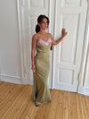 Vera satin dress -  Olive green/light pink