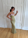 Vera satin dress -  Olive green/light pink