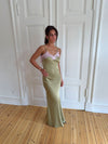 Vera satin dress -  Olive green/light pink