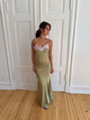 Vera satin dress -  Olive green/light pink