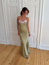 Vera satin dress -  Olive green/light pink