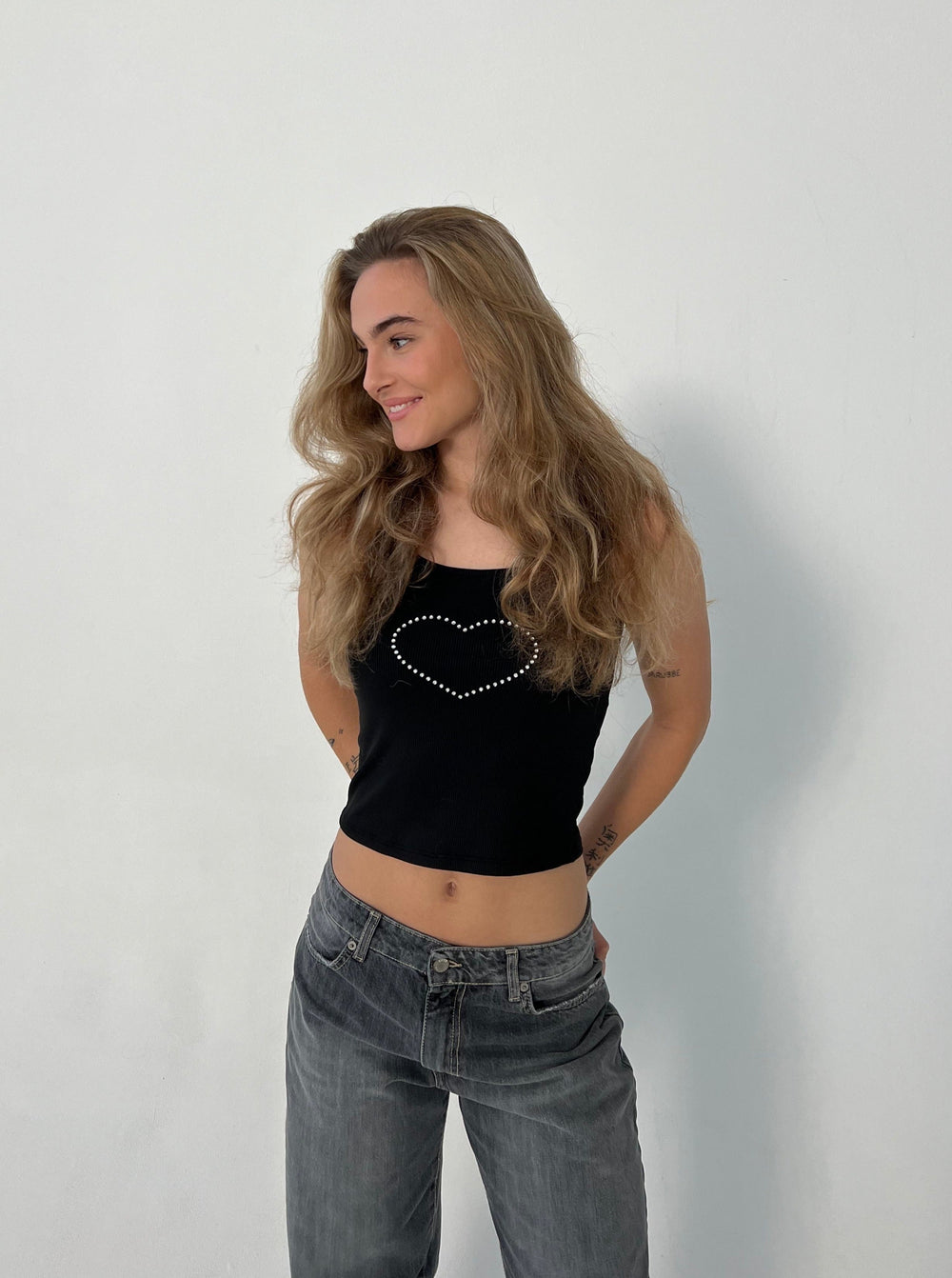 Ila rhinestone strap top - Black