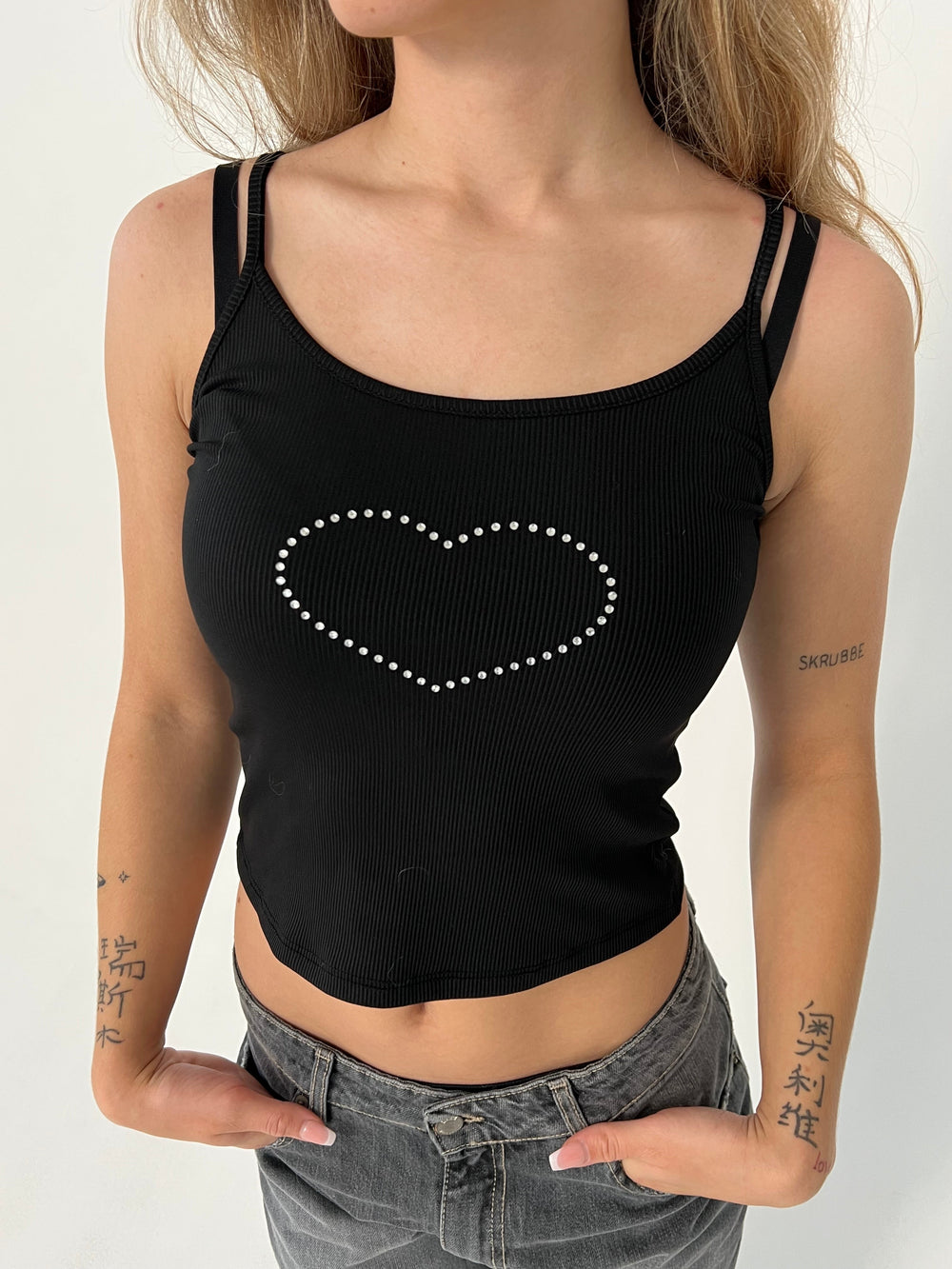 Ila rhinestone strap top - Black