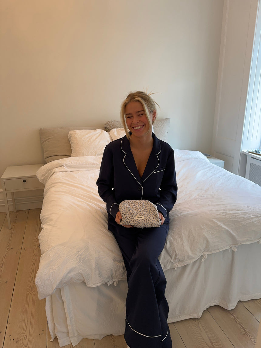 Honey Small Toiletry Bag - White with Blue Flowers