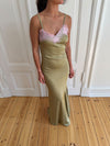 Vera satin dress -  Olive green/light pink