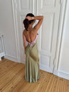 Vera satin dress -  Olive green/light pink