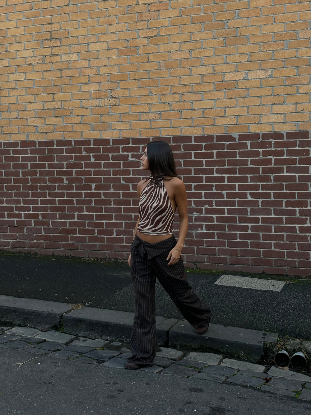 Avelina pants with tie belt - Brown